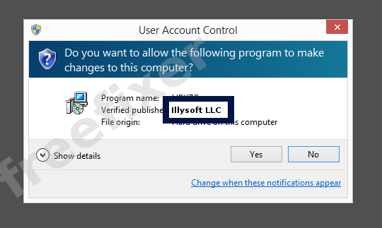 Screenshot where Illysoft LLC appears as the verified publisher in the UAC dialog